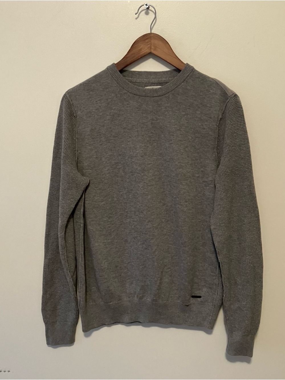 Calvin Klein Mens Waffle Weave Medium Gray Long Sleeve Crewneck Preppy Y2K